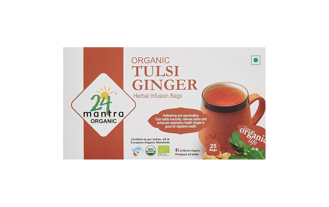 24 Mantra Organic Tulsi Ginger Herbal Infusion Bags   Box  25 pcs